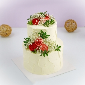 Торт "Свадебный с кремовыми цветами"