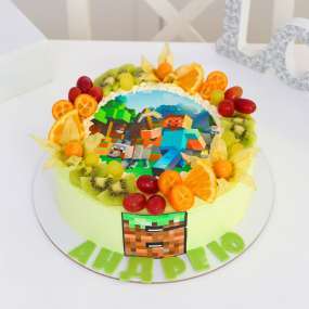 Торт "Майнкрафт с фруктами"