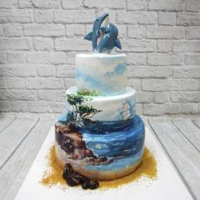 Торт свадебный с дельфинами