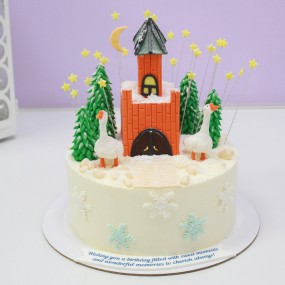 Новогодний торт "Замок и гуси"