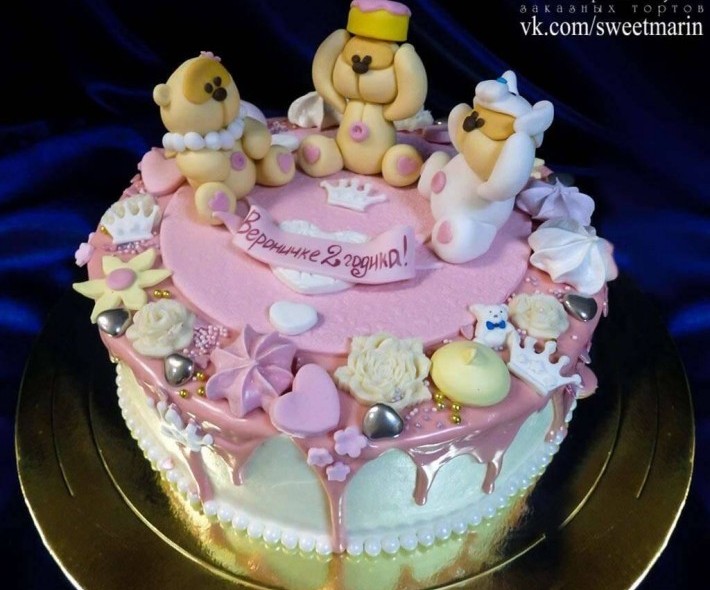 Торт "В глазури розовый с мишками"