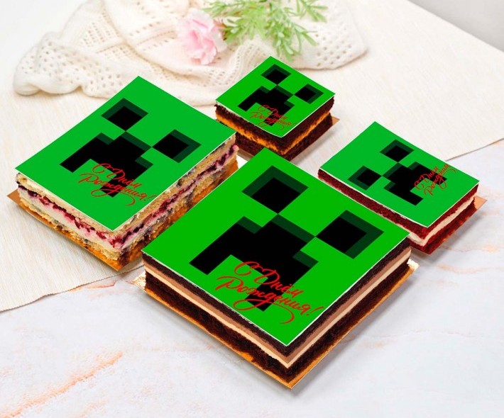 Торт-открытка на день рождения "Крипер из Minecraft"